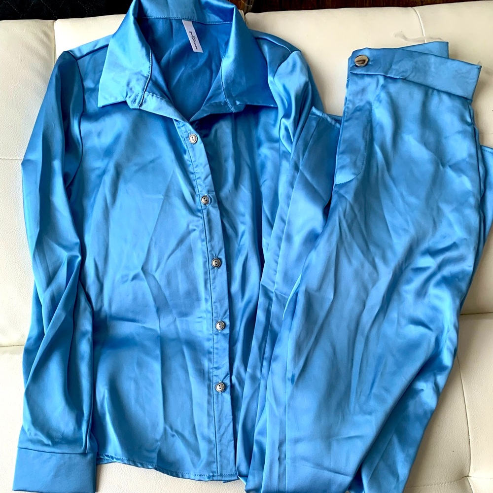 Silky Light Blue Pajamas
